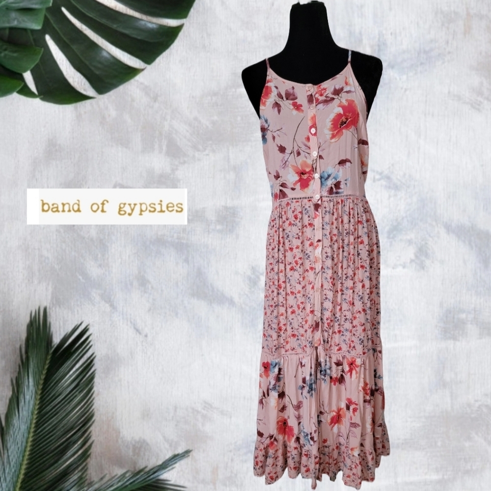 BOG Band of Gypsies Floral Pink Dress